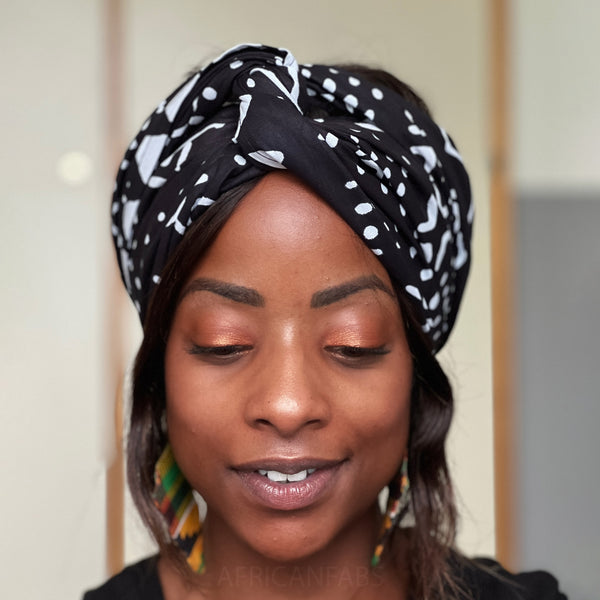 African Black / white Bogolan / mud cloth headwrap
