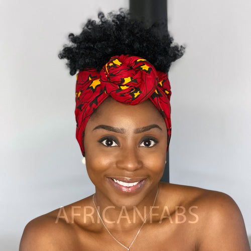 African Vlisco headwrap - Red yellow star