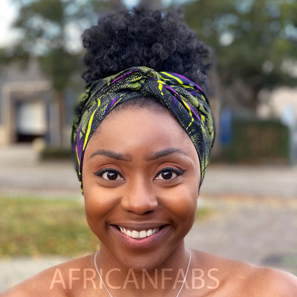 African Vlisco headwrap - Purple / green butterfly