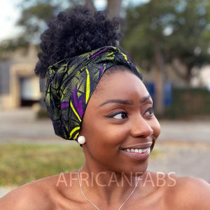 African Vlisco headwrap - Purple / green butterfly