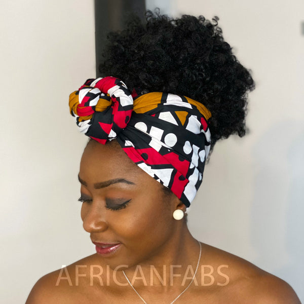 African headwrap - Mustard / red samakaka