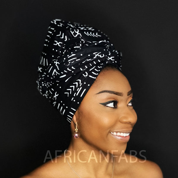 African Black / white Bogolan / mud cloth headwrap