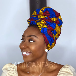African headwrap - Red / Blue / Yellow Santana (Vlisco)