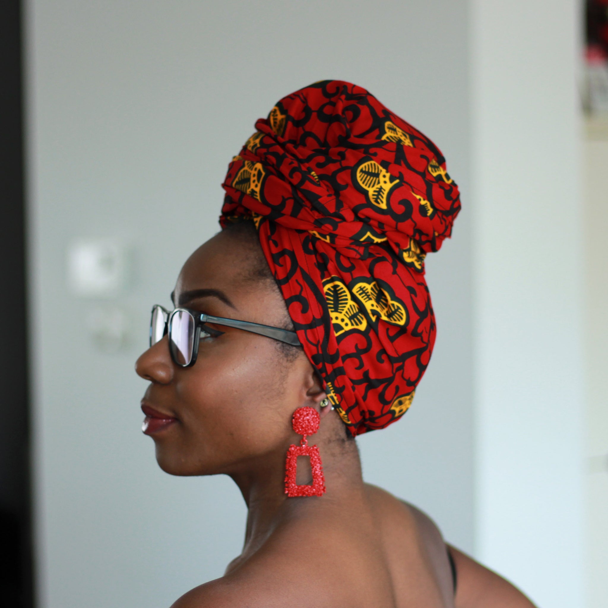African headwrap - red / yellow branch (Vlisco)