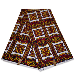 African Wax print fabric - Red yellow windows