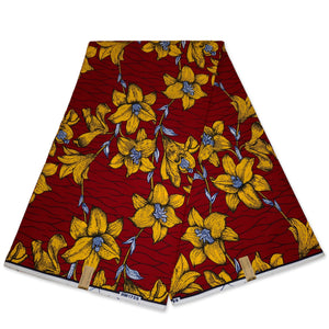 African Wax print fabric - Red / yellow flowers