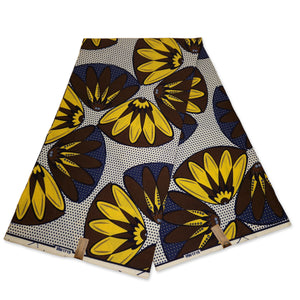 African Wax print fabric - Yellow / brown flowers