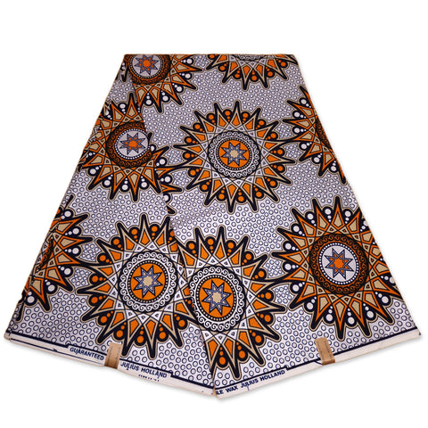 African Wax print fabric - Orange star - Metallic Brillant Platinum Edition