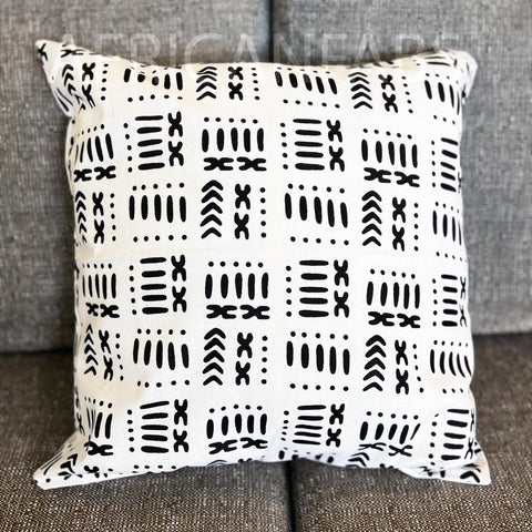 African pillow cover | White Bogolan mud cloth - Decorative pillow 45x45cm - 100% Cotton