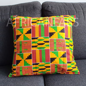 African pillow cover | Green yellow kente - Decorative pillow 45x45cm - 100% Cotton