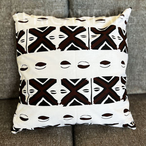 African pillow cover | White Bogolan / Mud cloth - Decorative pillow 45x45cm - 100% Cotton