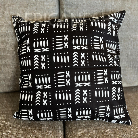 African pillow cover | Black Bogolan / Mud cloth - Decorative pillow 45x45cm - 100% Cotton