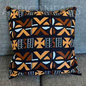 African pillow cover | Orange-Brown Cross Bogolan / Mud cloth - Decorative pillow 45x45cm - 100% Cotton