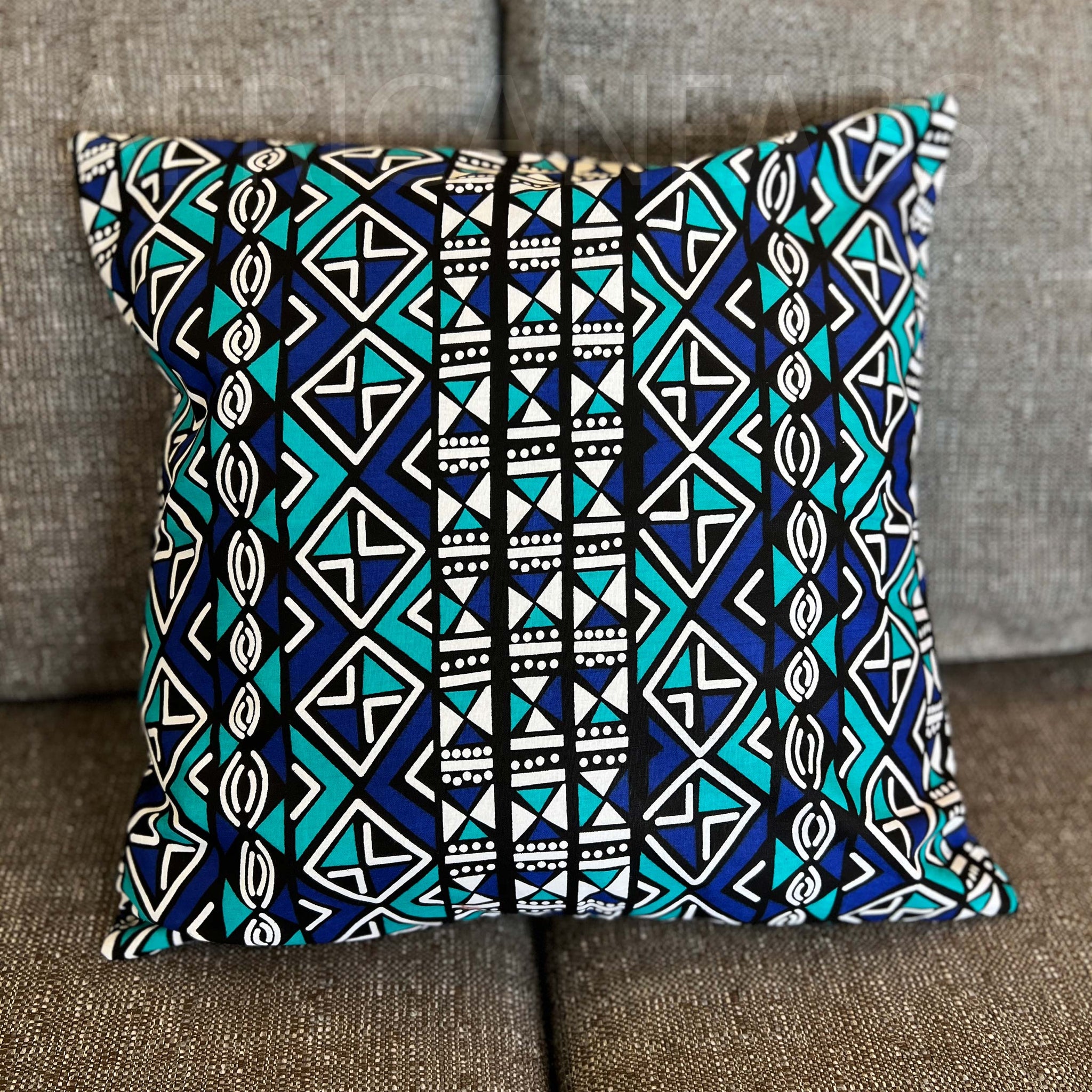 African pillow cover | Blue Bogolan / Mud cloth - Decorative pillow 45x45cm - 100% Cotton