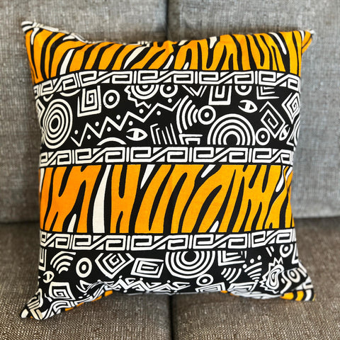 African pillow cover | Yellow Bogolan / Mud cloth - Decorative pillow 45x45cm - 100% Cotton