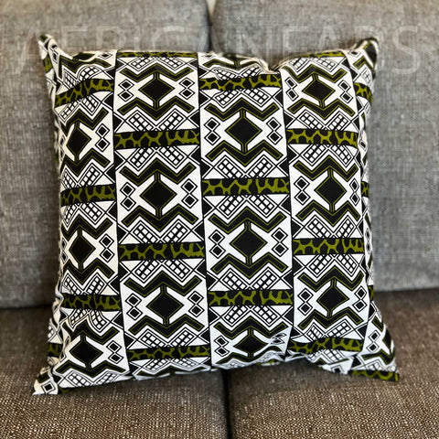 African pillow cover | Green Bogolan / Mud cloth - Decorative pillow 45x45cm - 100% Cotton