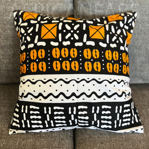 African pillow cover | White / yellow Bogolan / Mud cloth - Decorative pillow 45x45cm - 100% Cotton