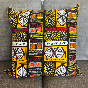 African pillow cover | Yellow Bogolan / Mud cloth - Decorative pillow 45x45cm - 100% Cotton