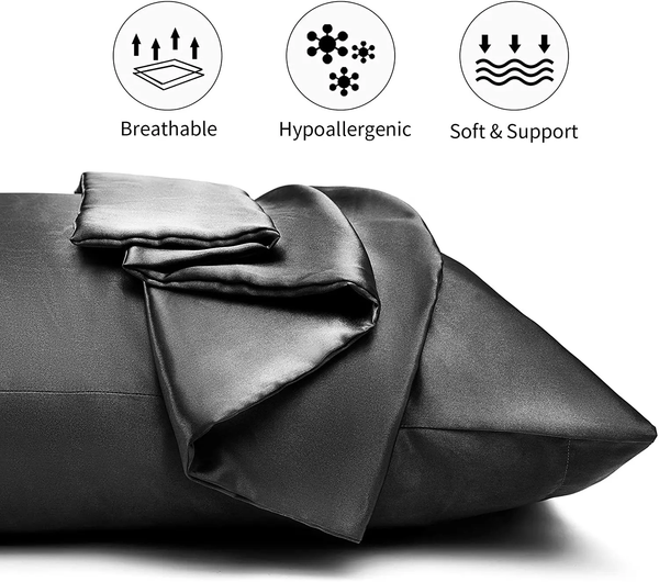 Satin pillow case black 60 x 70 cm pillow size - Silky satin pillowcase / cushion cover