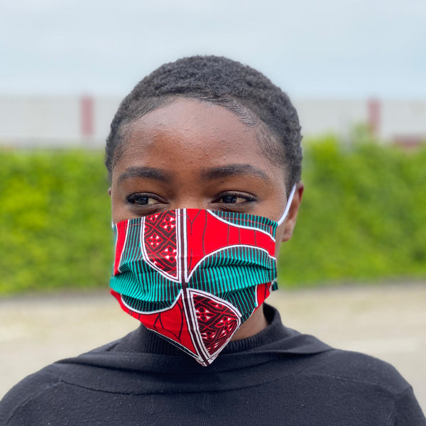 African print Mouth mask / Face mask made of 100% cotton - Red green swirl fan