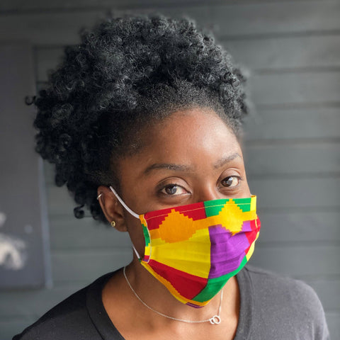 African print Mouth mask / Face mask made of 100% cotton - Yellow purple kente