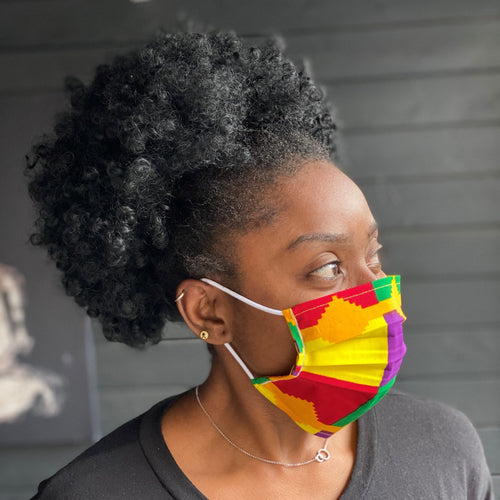 African print Mouth mask / Face mask made of 100% cotton - Yellow purple kente