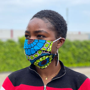 African print Mouth mask / Face mask made of 100% cotton - Blue green circles