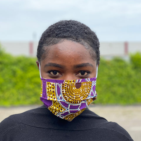 African print Mouth mask / Face mask made of 100% cotton - Purple mustard dots
