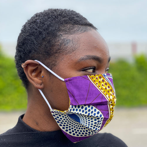 African print Mouth mask / Face mask made of 100% cotton - Purple mustard dots