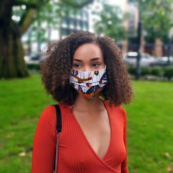 African print Mouth mask / Face mask made of 100% cotton - Red yellow flowers