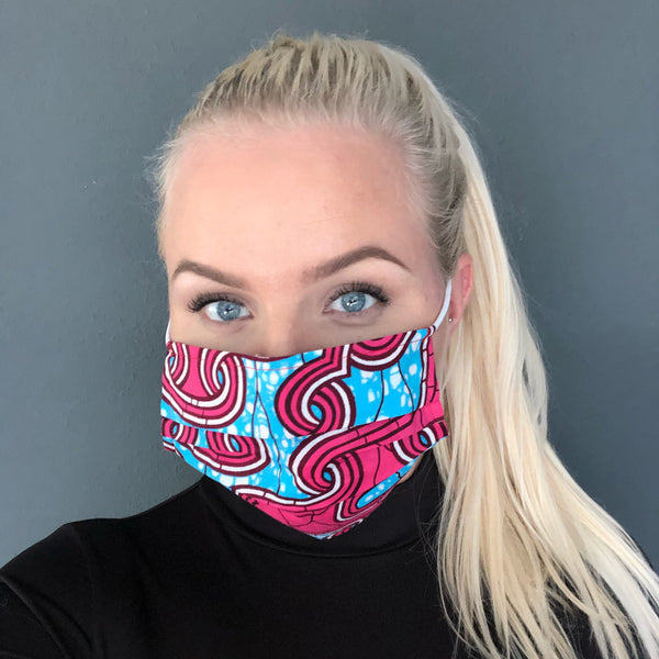 African print Mouth mask / Face mask made of 100% cotton - Pink blue heraldic