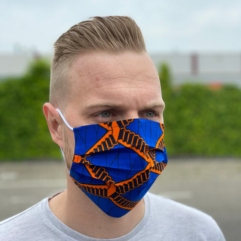 African print Mouth mask / Face mask made of 100% cotton - Blue orange stairs
