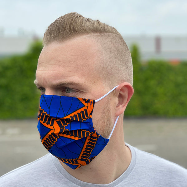 African print Mouth mask / Face mask made of 100% cotton - Blue orange stairs