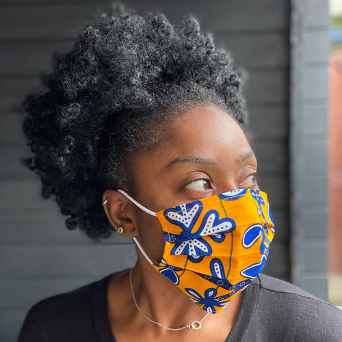 African print Mouth mask / Face mask made of 100% cotton - Yellow blue leaves