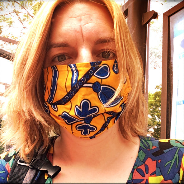 African print Mouth mask / Face mask made of 100% cotton - Yellow blue leaves