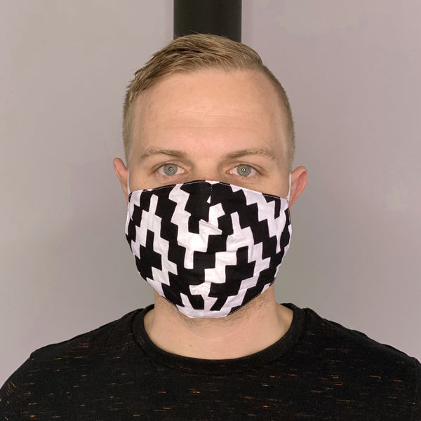 African print Mouth mask / Face mask made of 100% cotton Unisex - Black white blocks