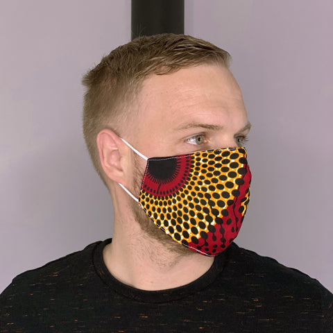African print Mouth mask / Face mask made of 100% cotton Unisex - Red / Yellow / Black dots