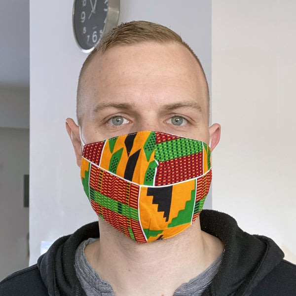 African print Mouth mask / Face mask made of 100% cotton Unisex - Yellow green Kente