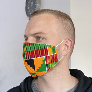 African print Mouth mask / Face mask made of 100% cotton Unisex - Yellow green Kente