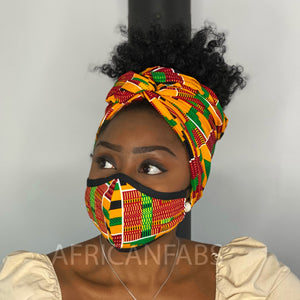 African headwrap + face mask (Premium set) - Kente print
