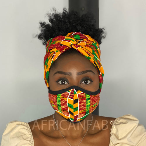 African headwrap + face mask (Premium set) - Kente print