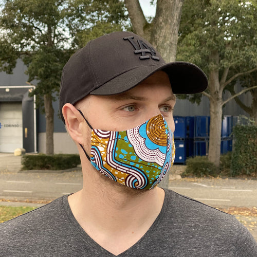 African print Mouth mask / Face mask made of cotton (Premium model)  Unisex - Blue / Mustard
