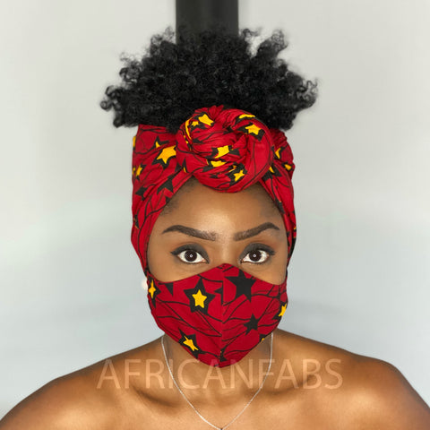 African headwrap + face mask (Premium set) Vlisco - Red Star