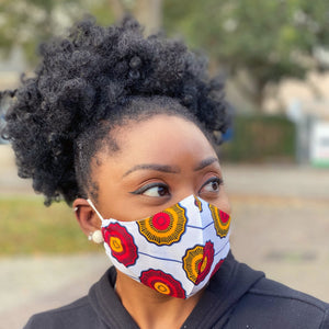 African print Mouth mask / Face mask made of cotton (Premium model) Unisex - White Red disks