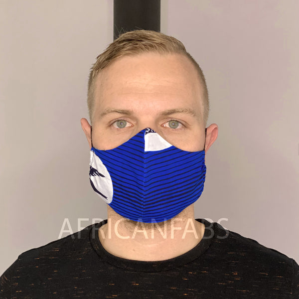 African print Mouth mask / Face mask made of Vlisco fabric (Premium model) Unisex - Blue speedbird