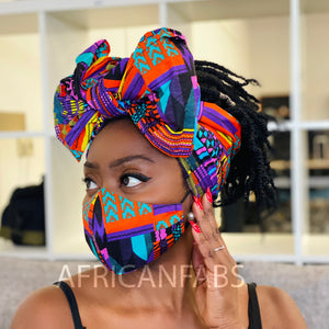 African headwrap + face mask (Premium set) - Purple Kente