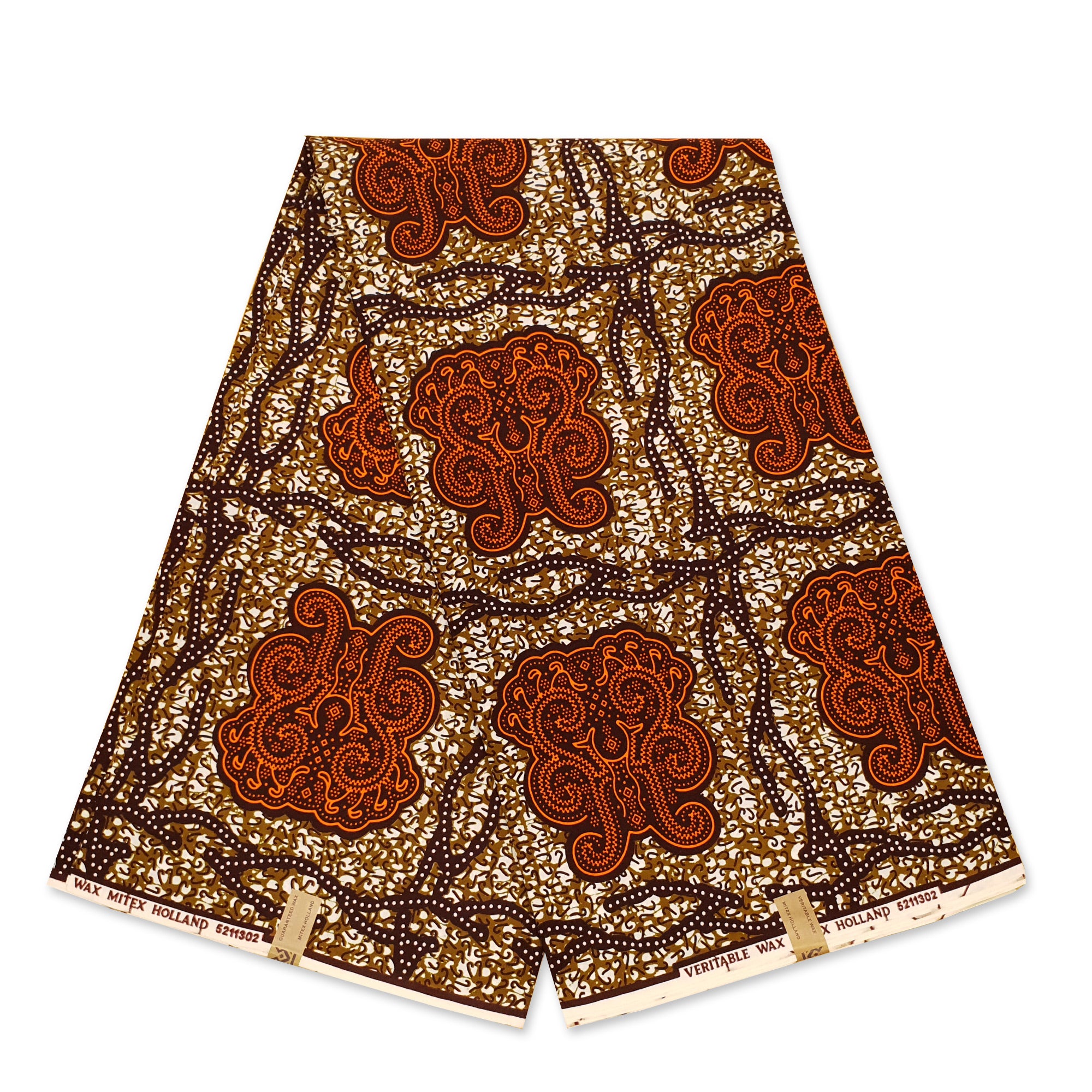 African Wax print fabric - Brown / orange classic symbols