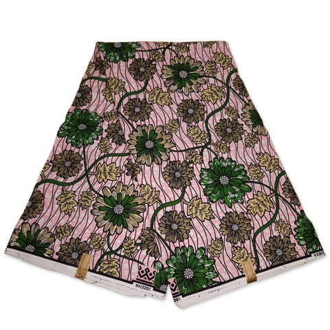 African Wax print fabric - Pink / Green flowerlife