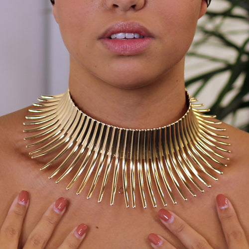 African Style Choker / Gold High Necklace - Gold
