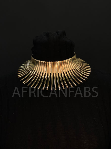 African Style Choker / Gold High Necklace - Gold